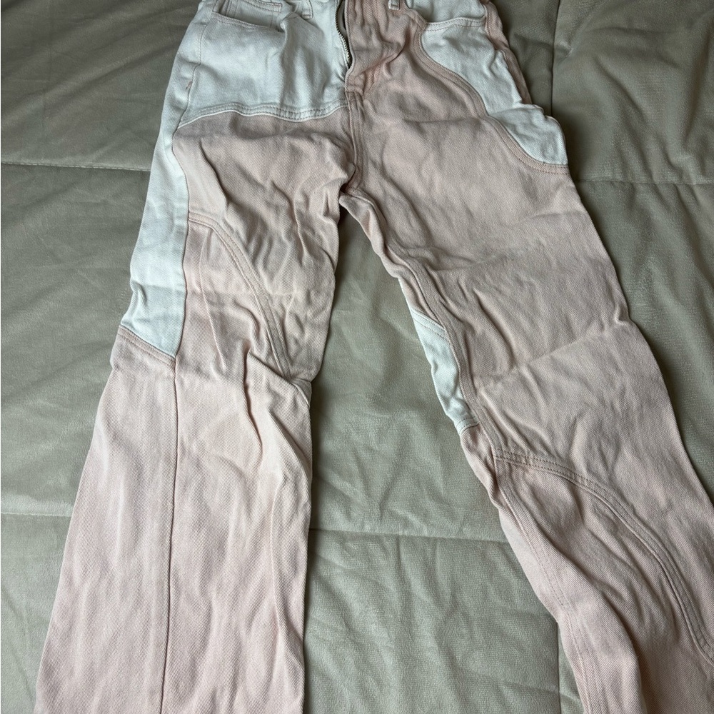 SHEIN High Rise Colorblock Jeans - Pink and White